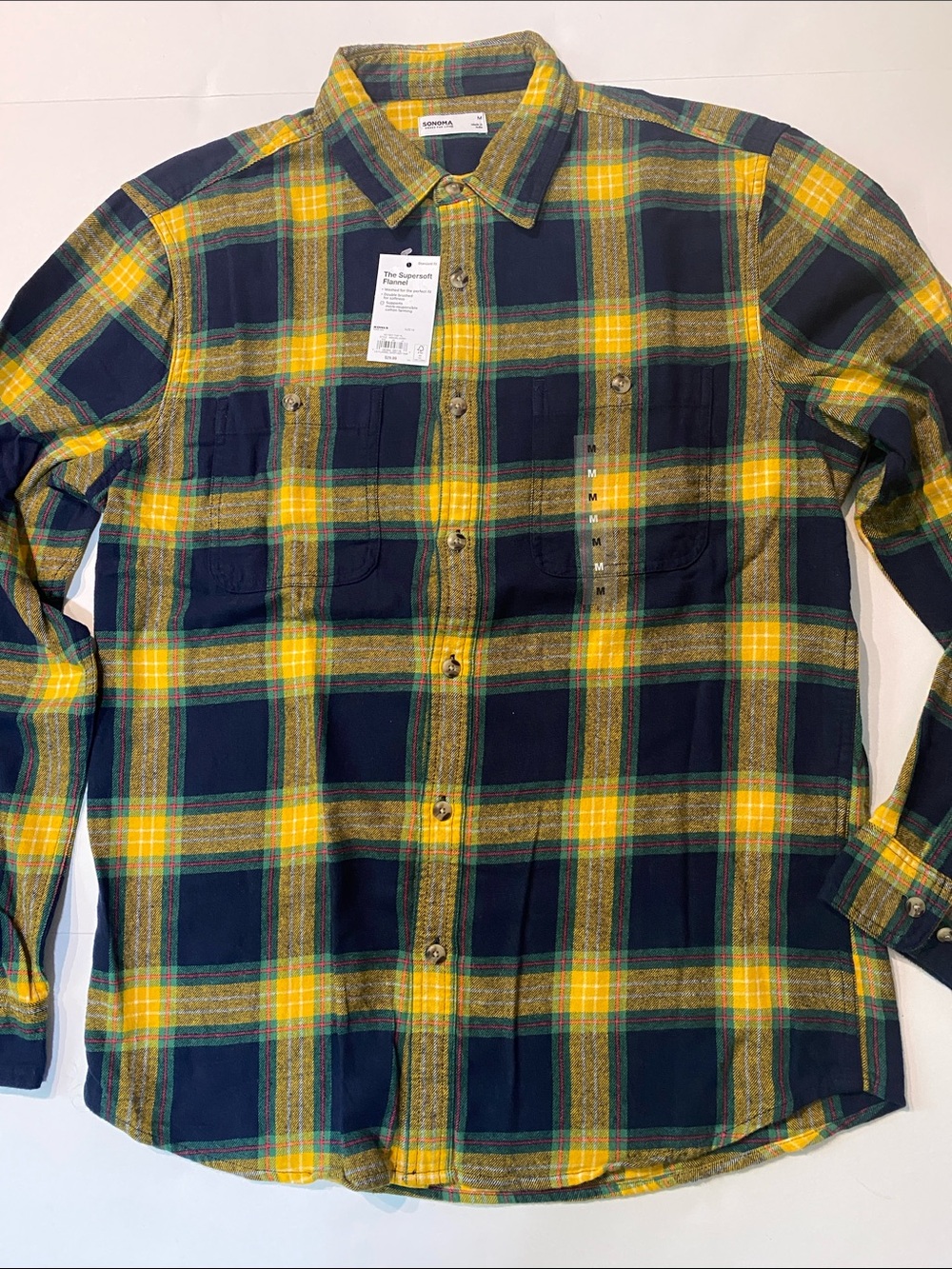 Sonoma Mens Medium Cotton Long Sleeve Plaid Flannel Button Down Shirt D2e